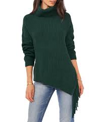 Vince Camuto Asymmetrical Fringe Hem Turtleneck Statement Sweater Dillard S