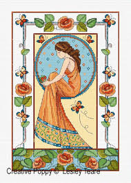 Art Deco Rose Lady Cross Stitch Pattern By Lesley Teare Designs