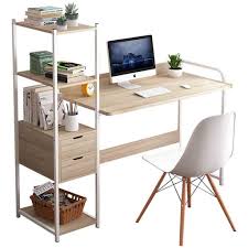 Los escritorios de melamina son muy livianos, pero los de mdf al ser de una madera demasiado compactada, pesan más. Escritorio Fabricado En Mdf Con Repisas Y Cajones Color Madera Famsa