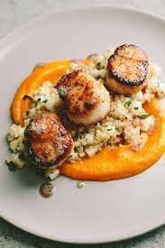 Seared Scallops With Quinoa And Apple Salad Butternut Squash Puree A Thought For Food Scallop Recipes Food Recipes