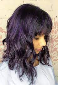 40 versatile ideas of purple highlights for blonde brown. Purple Highlights With Front Bangs Lob Haircut Long Bob Haircuts Long Bob Haircut With Bangs