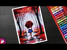 Rainy Season Scenery Drawing For Beginners With Oil Pastel Girl In Rain Youtube Oil Pastel Paintings Oil Pastel Art Oil Pastel