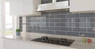For a larger space, try a large format tile to emphasize the look and pattern. Windsor Grey Gloss Ceramic Wall Tile Pack Of 30 L 300mm W 100mm Diy At B Q