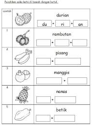 Bersuka ria di prasekolah : Bahasa Malaysia Prasekolah Latihan Buah School Kids Activities Learning Letters Preschool Kindergarten Worksheets