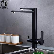 In addition, the single hand control makes it is very simple to control flow volume. Modern Brass Meterial Double Holes Rotatable Black Kitchen Sink Faucet Deck Mounted Tap Yj Wt 003 Kitchen Faucets Aliexpress