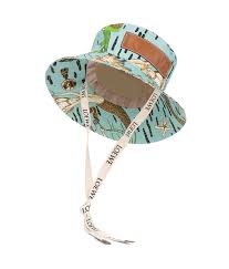 Bucket Hat Made In Canvas With Aqua Multi Tone And Marine Flora Prints And Completed With An Embossed Anagram In Calf Inspired Fisherman S Hat Hats Hat Making