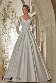 Ivory Lace Satin Wedding Dress Ball Gown A Line Long Sleeve In 2020 Ivory Lace Wedding Dress Ball Dresses Princess Wedding Dresses