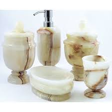 Bathroom decor specialize in quality products from taps, toilets, spa baths & an outstanding range of quality tiles. Nature Home Decor Tasmanian Collection White Onyx 5 Piece Bathroom Accessories Set Overstock 10948684