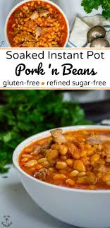 Add in the 2 cans baked beans, molasses, prepared yellow mustard, dry mustard powder, seasoned salt, tomatoes and brown sugar (start with 1/2 cup and add in more to taste) mix well to combine. Instant Pot Pork N Beans Soaked Gluten Free Dairy Free