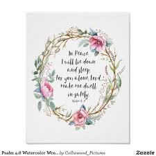 Psalm 4 8 Watercolor Wreath Poster Zazzle Com Wreath Watercolor Psalm 4 Psalm 4 8