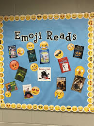 Emoji Reading Bulletin Board Library Decor Reading Bulletin Boards School Library Displays