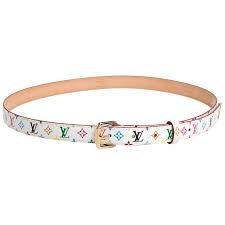 In 1897, he introduced what remains louis vuitton's signature monogram, an interlocking l and v with a floral pattern. Louis Vuitton White Multicolor Monogram Canvas Skinny Belt 90 Cm At 1stdibs