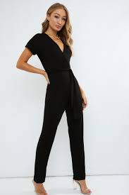 Black Wrap Front Jersey Jumpsuit In The Style