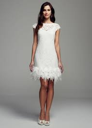 Short Lace Dress With Feather Trim Detail David S Bridal Short Lace Dress Short Wedding Dress Cap Sleeve Wedding Dress Lace
