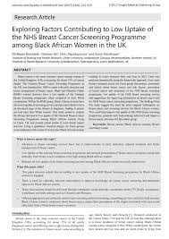 Even if you don't have signs or symptoms of breast cancer, finding a culturally competent and trustworthy healthcare provider who can set you up with. Pdf Exploring Factors Contributing To Low Uptake Of The Nhs Breast Cancer Screening Programme Among Black African Women In The Uk