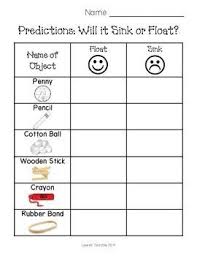 sink or float worksheet: kindergarten