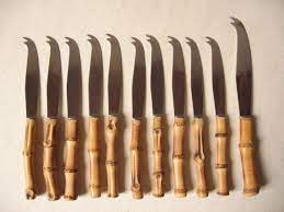 set de couteaux a fromage manche bambou vintage francais couteaux de table couteau de service retro couteau thiers an vintage francais bambou couteau