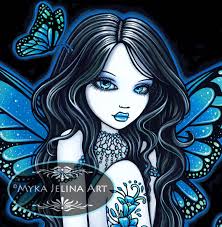 Blue Butterfly Gothic Flower Tattoo Fairy Maia Canvas Print Limited Edition  Embellished Signed Myka Jelina