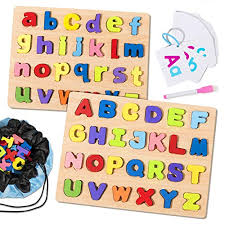 This one is definitely for the older toddler/preschool age. Joyjoz Alphabet Puzzle Board Wooden Puzzles For Toddlers 1 6 5 Set Abc Puzzle Block Kit Kids Alphabet Letters Puzzle Educational Learning Toys Gifts For Boys Girls With Flash Cards Storage Bag Buy