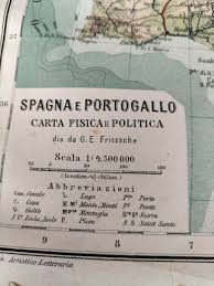 1895 map SPAIN PORTUGAL POLITICAL PHYSICS PAPER Pennesi FRIZTSCHE  Lithography