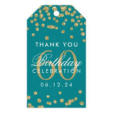 Thank You Gift Ideas For 60th Birthday Gold Teal 60th Birthday Thank You Glitter Confetti Gift Tags Zazzle Com Birthday Thank You Glitter Gifts Gift Tags