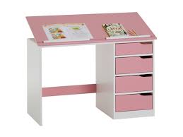 Lits et têtes de lit pour enfants. Bureau Enfant Ecolier Junior Emma Pupitre Inclinable Avec 4 Tiroirs En Pin Massif Lasure Blanc Et Rose Vente De Idimex Conforama