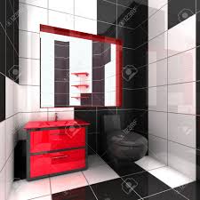 Black bathroom with brass industrial hardware. 3d Rendering Of A Modern Bathroom In Black White And Red Stock Photo Picture And Royalty Free Image Image 959229
