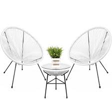 Best Choice Products 3 Piece All Weather Patio Acapulco Bistro Furniture Set W Rope Glass Top Table White Walmart Com In 2020 Glass Top Table Bistro Furniture Furniture Sets
