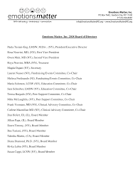 Emotions Matter, Inc. 2018 Board of Directors Paula Tusiani-Eng, LMSW,  M.Div.. (NY), President/Executive Director Rosa Nouvini,