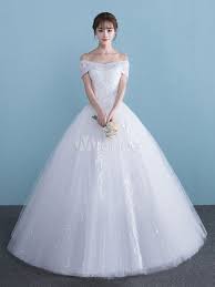 Here is the best place to buy wedding dress off the shoulder sleeves. White Wedding Dresses Princess Ball Gown Off Shoulder Lace Beaded Floor Length Bridal Dress Milanoo Com