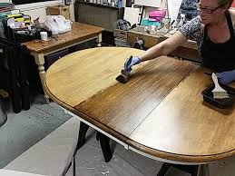 The sanded down top to this cute little vanity i am trying to salvage. How To Refinish A Dining Table Without Stripping The Original Coat