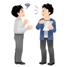 トラブルで口論する業者スタッフ（男）と一般人男性のイラスト | エコのモト