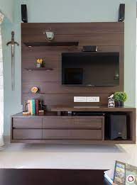 Compact Home Gets Soft Shaded Interiors With A Twist Tv Unit Interior Design Tv Room Design Tv Unit Decor
