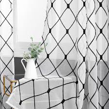 Black white 1 strip fabric curtain topper valance yoursewingroom 4.5 out of 5 stars (330) $ 16.95 free shipping add to favorites cafe curtains black ticking stripe farmhouse | kitchen curtains daintilydecor 5 out of 5 stars (775) $ 19.00. Top Finel White Sheer Curtains 96 Inches Long Black Embroidered Diamond Grommet Window Cur White Sheer Curtains Navy And White Curtains Blue And White Curtains