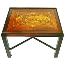 A stunning and large coffee table in the antique french style. Inlaid Marquetry Coffee Table Figural Pastoral Motif 20th Century Amulet Art And Antiques Ruby Lane