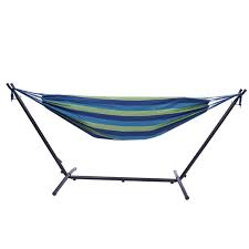 The end strings are made of natural cotton yarn and dyed to match the bright blue, teal and white stripes of the hammock. Metal Hanging Hammock Stand With Double Hammock 112 Double Cotton Hammock With Space Saving Steel Stand Walmart Com Walmart Com