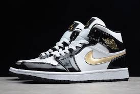 Air Jordan 1 Mid Patent Black White Gold Buy Air Jordan 1 Mid Patent Leather Black Gold Air Jordans Jordans Jordan 1 Mid