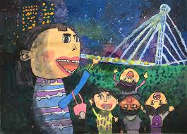 7 Years Old Moon Star Bridge Painting Of Girl Stars And Moon Painting