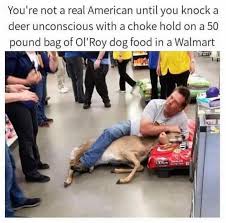 Senior dogs require a special diet to stay healthy and happy. You Re Not A Real American Until You Knock A Deer Unconscious With A Choke Hold On A 50 Pound Bag Of Ol Roy Dog Food In A Walmart Know Your Meme