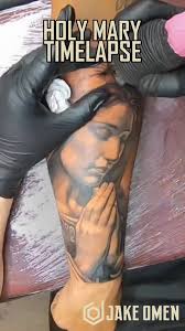 Wait till the end for the finished tattoo , Praying Holy Mary 😇 Forearm  Tattoo , Full timelapse video up