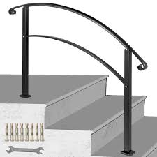 Vevor 3 Step Adjustable Handrail Fits 2 Or 3 Steps Stair Rail Wrought Iron Handrail Matte Black Walmart Com Walmart Com