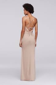 Mesh Long Bridesmaid Dress With Crisscross Back Davids Bridal Back View With Images Bridesmaid Dresses Boho Dresses Davids Bridal Bridesmaid Dresses