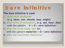 Modals verb tidak boleh didahului atau diikuti dengan to infinitive. Pengertian Penggunaan Dan Contoh Kalimat Bare Infinitive Dalam Bahasa Inggris English In Focus