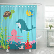 Bathroom glass wall fish bathroom bathroom kids transitional living rooms transitional bathroom transitional house transitional lighting nautical bathrooms modern bathroom decor. Cynlon Kids Aquatic Ocean Life Childrens Octopus Sea Dolphin Fish Bathroom Decor Bath Shower Curtain 60x72 Inch Walmart Com Walmart Com