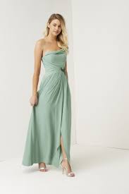 A Sage Green One Shoulder Maxi Dress With Drape Front And Jewel Waist Detailing Product Description Maxi Dr Mint Bridesmaid Dresses Women Dress Online Dresses