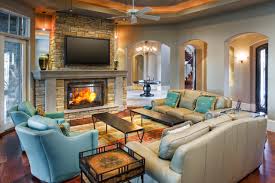 A snowy retreat in the mountains can be incredibly cozy nestled in your cabin style living room with a roaring fire, warm colors and plush fabrics and unique artwork. Eclectic Lake House American Traditional Living Room Austin By Pillar Custom Homes Inc Houzz