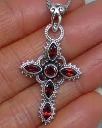 Small Genuine Garnet Cross Pendant Or Necklace Sterling Silver Natural Gemstones Vintage Victorian Filigr Cross Jewelry Symbolic Jewelry Filigree Jewelry