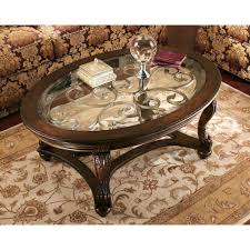 Ashley Furniture Signature Design Norcastle Glass Top Coffee Table Cocktail Height Oval Oval Wood Coffee Table Coffee Table Wood Glass Top Coffee Table