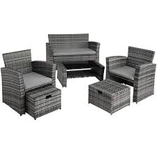 Profitez de votre extérieur au maximum en achetant un salon de jardin en résine tressée pas cher. Tectake 800719 Salon De Jardin En Resine Tressee Avec 1 Canape 2 Fauteuils 2 Tabourets Et 1 Sitzgruppe Mobelideen Rattan Gartenmobel