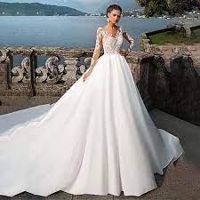 Wir verschaffen ihnen einen überblick über designer, trends und kollektionen. Elegante Satin V Ausschnitt A Linie Brautkleider Mit Spitze Appliques Langen Armeln Braut Kleid Hochzeit Kleider Vestido Longo De Festa Wedding Dresses Aliexpress